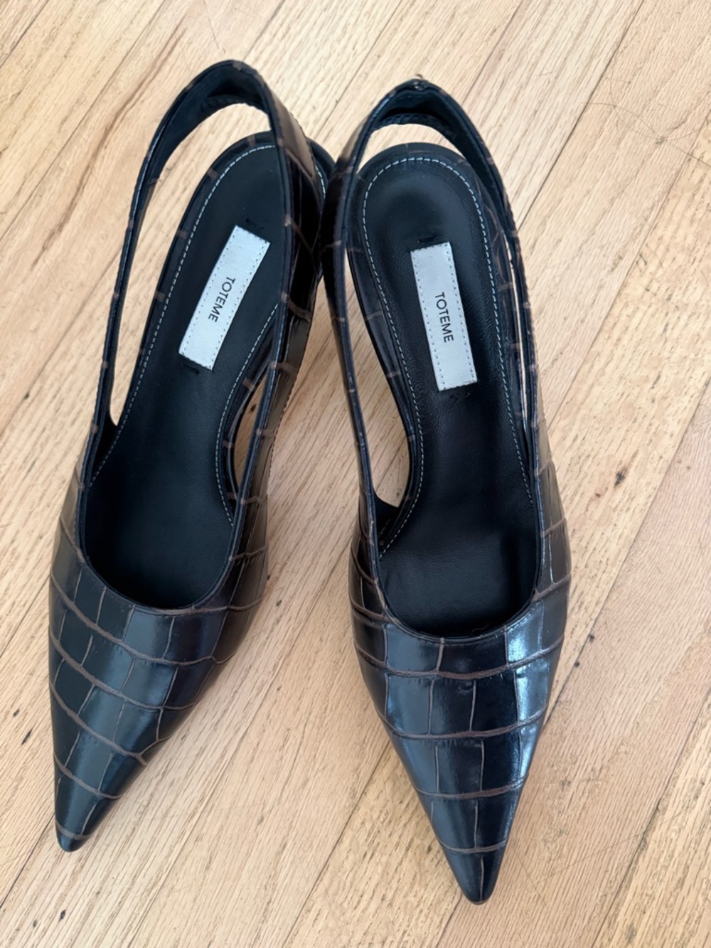 Toteme Brown Croc-Embossed Slingback Pointed Toe Heels - Picture 2 of 5